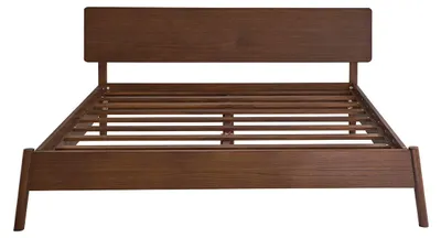 Produktbild von Holzbett aus Mindi-Holz mit Walnuss-Finish, modernes Design, 180 cm