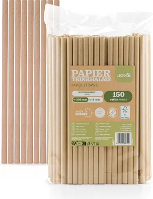 Produktbild von Trinkhalm in Naturbraun aus Papier, Ø 8 mm / 23 cm, 150 Stück in Folienbeutel