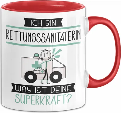 Produktbild von Rettungssanitäterin Geschenk Tasse Ich Bin Rettungssanitäterin Was Ist Deine Superkraft Geschenkidee Lustig Geburtstag Weihnachten (Rot)