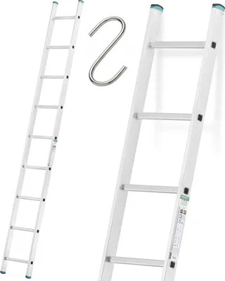 Zdjęcie produktu dla Drabina aluminiowa przystawna ALOSS mocna TUV 1x9 - 2,56m + hak