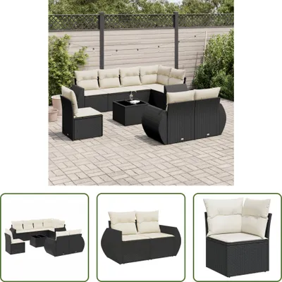 Produktbild von The Living Store 9-tlg. Garten-Sofagarnitur mit Kissen Schwarz Poly Rattan