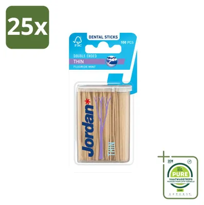 Immagine prodotto di 25 stuzzicadenti Jordan Clean Between Sticks: stuzzicadenti sottili, bifacciali, con aroma di menta, confezione grande da 25 pezzi