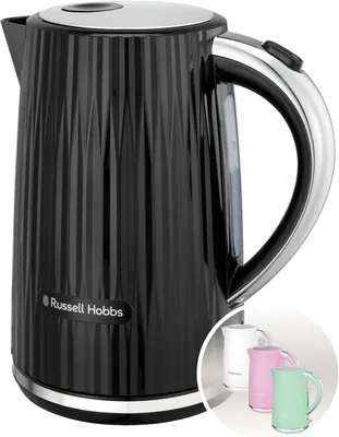 Produktbild von Wasserkocher 1,7L 2400W mit Retro-Design, Edelstahlakzenten, Kalkfilter, Deckelöffnung per Knopfdruck, Wasserstandsanzeige, BPA-frei, Schwarz
