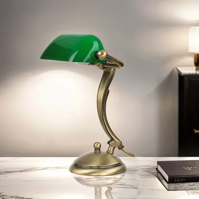 Produktbild von Bankerlampe Messing massiv Glas in Bronze Weiß E14 Schreibtischlampe Tischleuchte