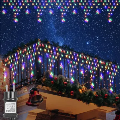 Produktbild von Sterne Lichterkette Weihnachten Fensterdeko Lichtervorhang Weihnachtslichter Sternenvorhang 192 LED 8 Modi Für  Party Fenster Garten Deko, 5M Bunt