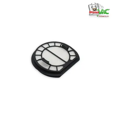 A vacuum cleaner filter on a white background with a logo in the top right corner.