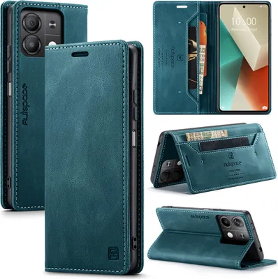 Image de Etui pour Xiaomi Redmi Note 13 5G, étui rétro en cuir PU, support et étui de protection bleu