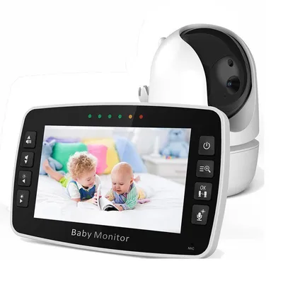Immagine prodotto di Baby monitor ZELURXX con telecamera, display da 4,3 pollici, visione notturna, audio bidirezionale, monitoraggio della temperatura, ruotabile, senza WLAN