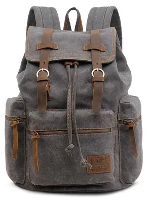Produktbild von Retro Segeltuch Rucksack 15.6 Zoll Laptop Rucksack Vintage Canvas Herren Outdoor Tagesrucksack Grau
