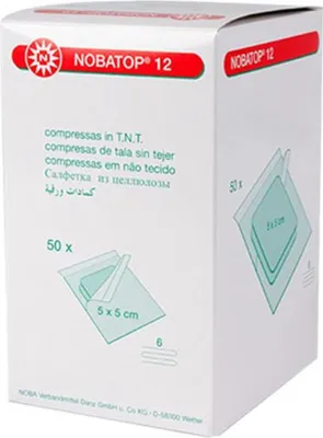 Immagine prodotto di NOBA Nobatop 12 compresse sterili in tessuto non tessuto a 6 strati 50 x 2 pezzi 5 x 5 cm