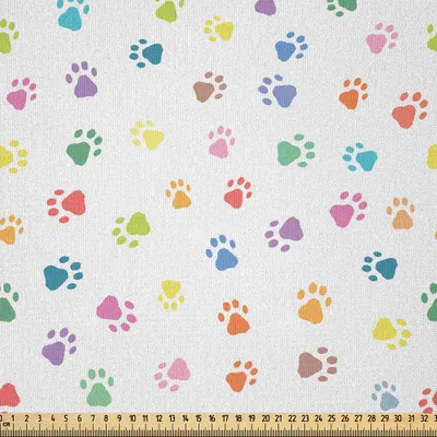 Produktbild von ABAKUHAUS Katze Microfaser Stoff als Meterware , Fußabdrücke von Katzen und Hunden Lebendige farbige Pfoten Freundliche Tiere Spielerische Charaktere, 10 M (230 x 1000 cm), Mehrfarbig