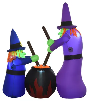 Produktbild von Aufblasbare Hexen Hexenkessel Figur Luftfigur Halloween Deko mit LED Beleuchtung, Polyester, 170x60x180cm