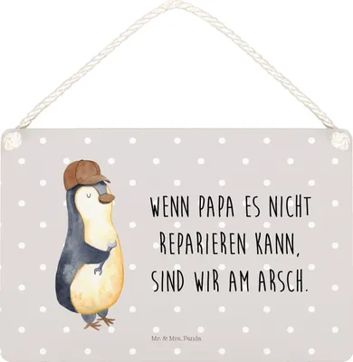 Produktbild von Mr. & Mrs. Panda Schild Wenn Papa es nicht reparieren kann, sind wir am Arsch DIN A4 - Grau Pastell - Geschenk, Vorbild, Deko Wandbild, Muttertag, Türschild, Holzschild
