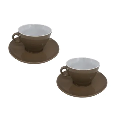 Produktbild von Große Cappuccino Tasse 400 ml mit Unterteller Farbe Hellbraun 2er Set 2te Wahl
