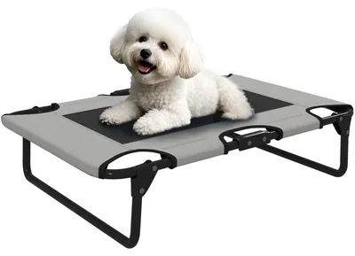 Produktbild von Erhöhtes Hundebett klappbar Haustierbett, Outdoor Hundeliege mit Netzdesign Hellgrau Oxford 75 x 51 x 18 cm