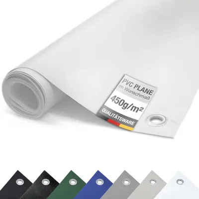 Produktbild von (450g/m²) LKW-Plane/PVC-Plane mit ÖSEN, Gewebeplane Abdeckplane (Weiß RAL9010, 3m x 20m)