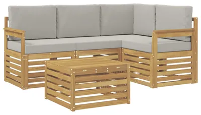 Immagine prodotto di Set divani da esterno vidaXL, 5 pezzi, bianco e grigio chiaro, 59 x 59 x 37 cm