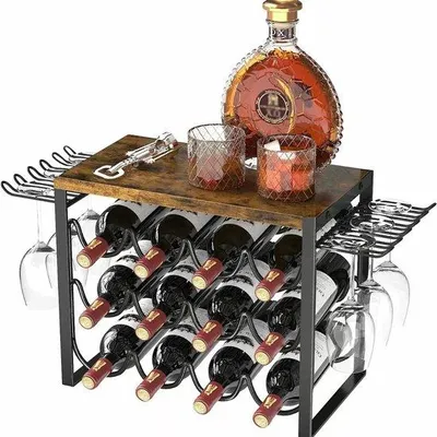 Obrázok produktu pre Malý drevený bar s držiakom na fľaše, čierny, pre domáci bar