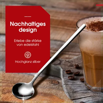 Produktbild von HGMD Latte macchiato Löffel - 8 Stück - 17cm - Lange Teelöffel - Kaffeelöffel - Longdrinklöffel - Barlöffel - Edelstahl