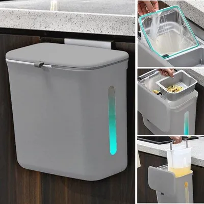 Productafbeelding van Famanu afvalemmer met deksel - 12 liter keukenprullenbak voor kastdeuren en campers - Compact en praktisch