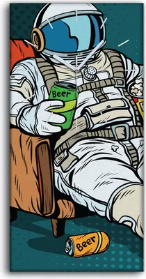 Produktbild von Leinwand Wanduhr Wandkunst Uhr 30x60 Pop Kunst Retro Astronaut mit Bier - weiße Hände