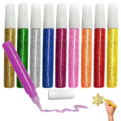 10 Glitzerkleber-Tuben mit feiner Spitze, bunt