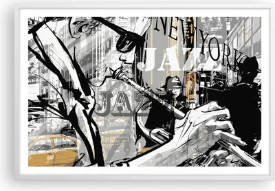 Produktbild von Gerahmtes Poster - Weißer Rahmen - Jazz Musik Musiker - 91,5x61 cm - Wand Bild - Wanddeko - Wandbilder - Kunstposter - Wandposter - Bilderrahmen - Bilder - Kunstdruck - Wandbild - P2WAA91x61-3792