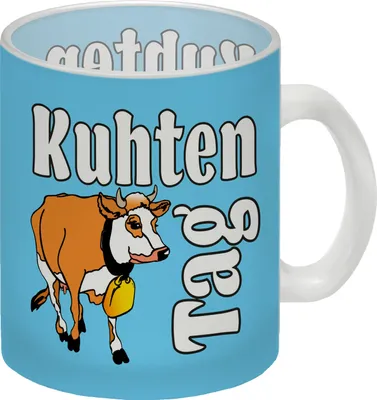 Produktbild von Kuhten Tag Glas Tasse in blau mit Kuh zum Thema Bauernhof