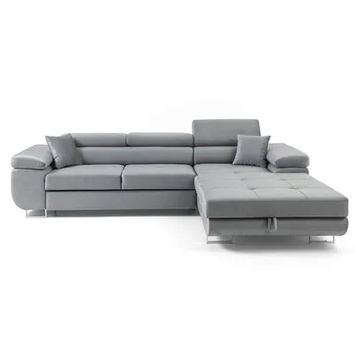 Produktbild von MUFFO Ecksofa ALONZO L Rechts mit Schlaffunktion 125x195 Velours Hellgrau