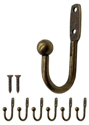 Produktbild von Metallische Wandhaken im Antik-Stil, 6er Set, Bronze, 4,7 cm x 2,5 cm