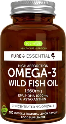 Zdjęcie produktu dla Suplement diety Igennus Omega-3 Wild Fish Oil & Astaxanthin, 180 kapsułek