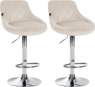 Produktbild von CLP 2er Set Barhocker Lazio Samt höhenverstellbar und 360 Grad drehbar - creme Gestell Farbe chrom