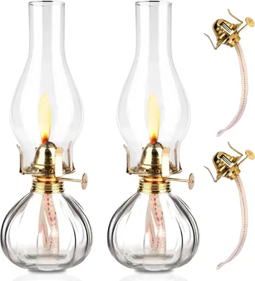 Productafbeelding van 2 stuks petroleumlampen voor binnenruimtes, olielampen van glas, retro, nostalgie, transparant, instelbare helderheid, winddicht