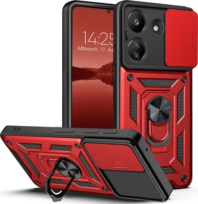 Produktbild von Armor Handyhülle für Xiaomi Redmi 13C Kameraschutz Handy Panzer Case Cover Schutzhülle Outdoor Farbe: Rot
