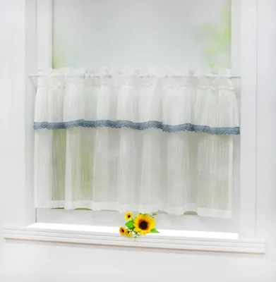 Produktbild von Delien Scheibengardine Kurzgardine Dekoschal Landhaus Küchengardine Tunnelzug transparent H×B 80×140cm Weiß 1 Stück