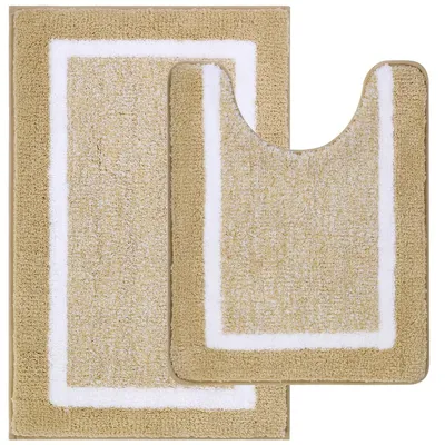 Productafbeelding van Set van 2 badmatten - Ultra-zachte microvezel badmat en toiletmat - Beige