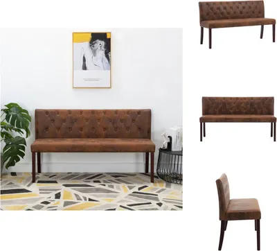 Image de vidaXL Banc 148,5 cm Marron aspect daim - Bancs de coffre et de couloir