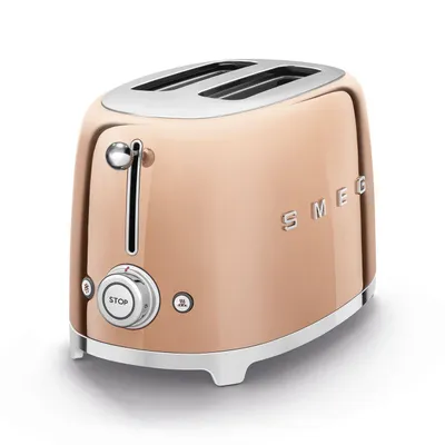 Produktbild von SMEG Edelstahl Toaster 2 Scheiben 6 Modi, Hochglanz, Auftaufunkton, 2 kurze Schlitze, für 2 Scheiben, 950,00 W, Auftauen, Rösten, Stopp - Rose Gold