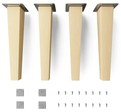 Produktbild von 4x sossai Holzfüße eckig - gerade Ausführung 25cm Buche Naturbelassen