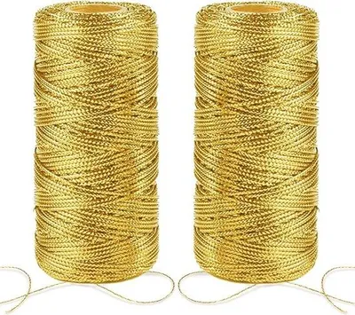 Produktbild von 100 m goldfarbenes Metallseil 1 mm - Bastelband für Weihnachtsdekoration - goldfarbenes Bindfadenrolle - Verpackungsschlaufe für Geschenkverpackung