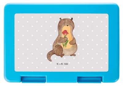 Produktbild von Mr. & Mrs. Panda Lunchbox Otter Blumenstrauß - Grau Pastell - Geschenk, Brotzeitbox, Bento Box, Snackbox, Vorratsbehälter, Süß, Niedlich, Bentobox, Seeotter, See