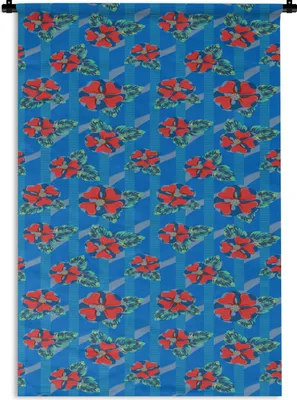 Produktbild von MuchoWow® Wandteppich Wandbehang Hibiskus - Hawaii - Rot - Muster - Blume 120x180 cm Tapisserie Dekoration Wandtuch - Schlafzimmer - Dekorationen für das Haus