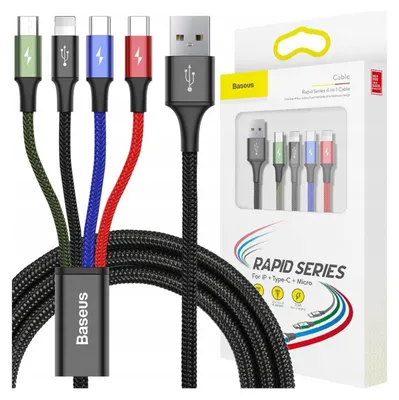 Immagine prodotto di Cavo Usb Baseus Fast 4W1 2Xusb-C / Lightning / Micro 3,5A 1.2M (Czarny)