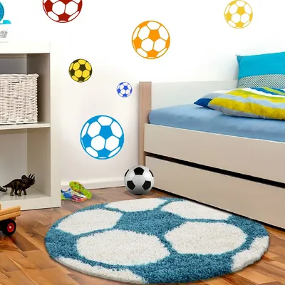 Immagine prodotto di Fun Shaggy calcio tappeto camera bambini pelo lungo rotonda Ø 100cm turchese