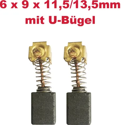 Two carbon brushes with springs and metal holders, against a white background.