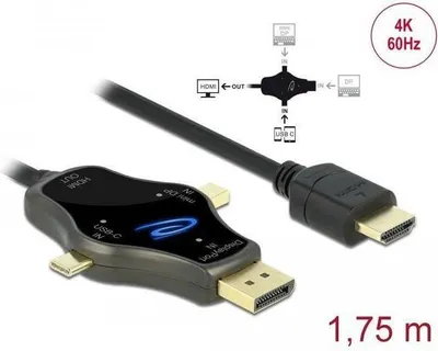 Produktbild von Delock 3 in 1 Monitorkabel mit USB-C / DisplayPort / mini DisplayPort Eingang auf HDMI Ausgang mit 4K 60 Hz