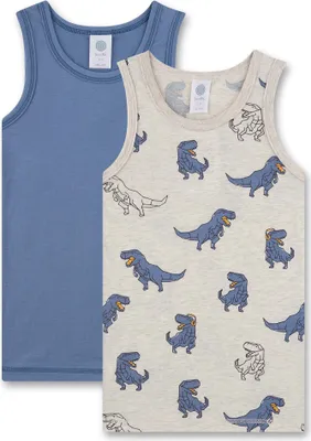 Produktbild von Sanetta Jungen Unterhemd, 2er Pack - Top, Shirt, ärmellos, Baumwolle, Dino Beige/Blau 140