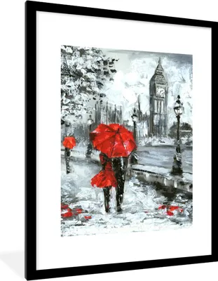 Produktbild von MuchoWow® Gerahmtes Poster Gemälde - Regenschirm - Öl 60x80 cm - Poster mit Schwarzem Bilderrahmen Wandposter Rahmen Foto Bilder - Wohnzimmer - Dekorationen - Prämie