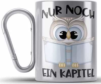 Produktbild von Trendation - Leseratte Geschenk Edelstahl Tasse Karabiner Nur Noch Ein Kapitel Bücher Lesen Bücherwurm Geschenk Spruch Lesen (Silber)