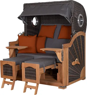 Produktbild von Strandkorb deVries PURE® Seemöwe XL - PE stone grey - Dessin 852 Sunbrella - inkl. Schutzhülle